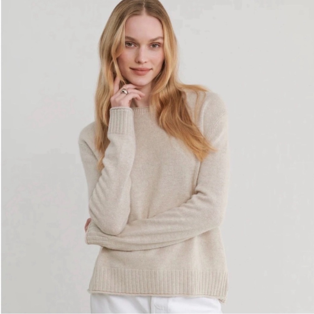 NWT Jenni Kayne Sweater Everyday Crewneck Wool Blend in Oatmeal Cream - Picture 6 of 11